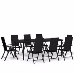 vidaXL Set da Pranzo per Giardino 9 pz con Cuscini Nero - Vista aggiuntiva 2