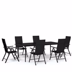 vidaXL Set Mobili da Pranzo per Giardino 7 pz Nero - Vista aggiuntiva 2