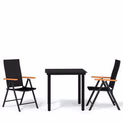 vidaXL Set Mobili da Pranzo per Giardino 3 pz Nero - Vista aggiuntiva 2