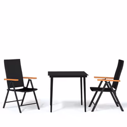 vidaXL Set Mobili da Pranzo per Giardino 3 pz Nero - Vista aggiuntiva 2