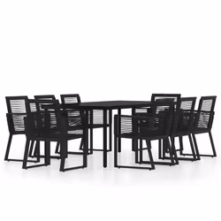 vidaXL Set da Pranzo per Giardino 9 pz con Cuscini Nero - Vista aggiuntiva 2