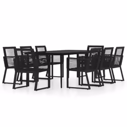 vidaXL Set da Pranzo per Giardino 9 pz con Cuscini Nero - Vista aggiuntiva 2
