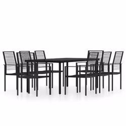 vidaXL Set Mobili da Pranzo da Giardino 9 pz con Cuscini Nero - Vista aggiuntiva 2