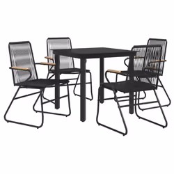 Set da Pranzo da Giardino 5 pz Nero in Rattan PVCcod mxl 73543 - Vista aggiuntiva 3