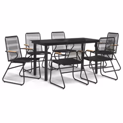 Set da Pranzo da Giardino 7 pz Nero in Rattan PVCcod mxl 73544 - Vista aggiuntiva 2