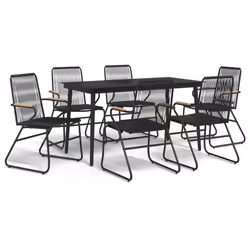 Set da Pranzo da Giardino 7 pz Nero in Rattan PVCcod mxl 97544 - Vista aggiuntiva 2