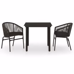 vidaXL Set Mobili da Pranzo per Giardino 3 pz Nero - Vista aggiuntiva 2