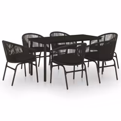 vidaXL Set Mobili da Pranzo per Giardino 7 pz Nero - Vista aggiuntiva 2
