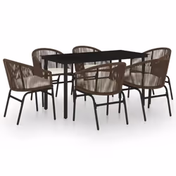 vidaXL Set Mobili da Pranzo per Giardino 7 pz Marrone - Vista aggiuntiva 2