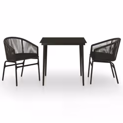 vidaXL Set Mobili da Pranzo per Giardino 3 pz Nero - Vista aggiuntiva 2