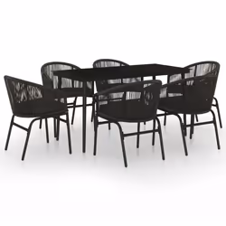 vidaXL Set Mobili da Pranzo per Giardino 7 pz Nero - Vista aggiuntiva 2