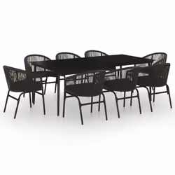 vidaXL Set da Pranzo da Giardino 9 pz Nero - Vista aggiuntiva 2