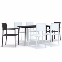vidaXL Set Mobili da Pranzo per Giardino 7 pz Nero e Bianco - Vista aggiuntiva 2
