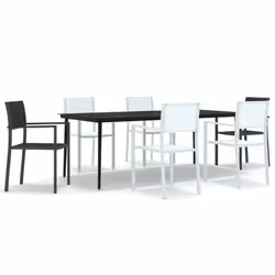 vidaXL Set Mobili da Pranzo da Giardino 7 pz Bianco e Nero - Vista aggiuntiva 2