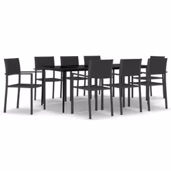 vidaXL Set da Pranzo da Giardino 9 pz Nero - Vista aggiuntiva 2
