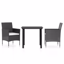 vidaXL Set da Pranzo da Giardino 3 pz con Cuscini Nero - Vista aggiuntiva 2