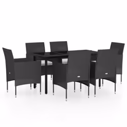 vidaXL Set da Pranzo da Giardino 7 pz con Cuscini Nero - Vista aggiuntiva 2