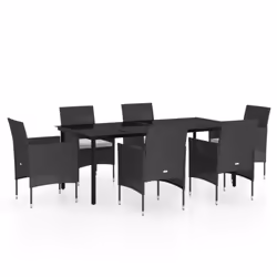 vidaXL Set da Pranzo da Giardino 7 pz con Cuscini Nero - Vista aggiuntiva 2