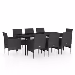 vidaXL Set da Pranzo da Giardino 9 pz con Cuscini Nero - Vista aggiuntiva 2