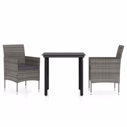 vidaXL Set da Pranzo da Giardino 3 pz con Cuscini Grigio e Nero - Vista aggiuntiva 2
