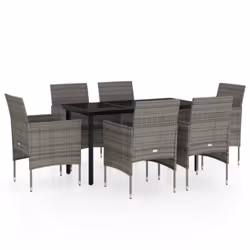 vidaXL Set da Pranzo da Giardino 7 pz con Cuscini Grigio e Nero - Vista aggiuntiva 2