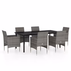 vidaXL Set da Pranzo da Giardino 7 pz con Cuscini Grigio e Nero - Vista aggiuntiva 2
