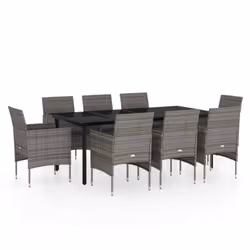 vidaXL Set da Pranzo per Giardino 9 pz con Cuscini Grigio e Nero - Vista aggiuntiva 2