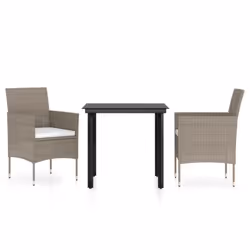 vidaXL Set da Pranzo da Giardino 3 pz con Cuscini Beige e Nero - Vista aggiuntiva 2