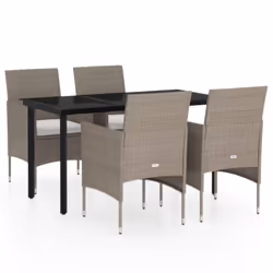 vidaXL Set da Pranzo da Giardino 5 pz con Cuscini Beige e Nero - Vista aggiuntiva 2