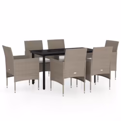 vidaXL Set da Pranzo da Giardino 7 pz con Cuscini Beige e Nero - Vista aggiuntiva 2