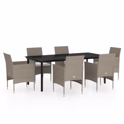 vidaXL Set da Pranzo da Giardino 7 pz con Cuscini Beige e Nero - Vista aggiuntiva 2