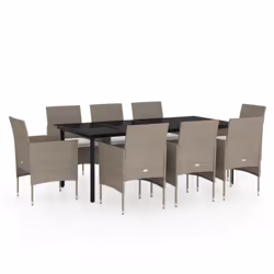 vidaXL Set da Pranzo per Giardino 9 pz con Cuscini Beige e Nero - Vista aggiuntiva 2