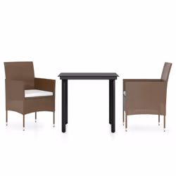 vidaXL Set da Pranzo da Giardino 3 pz con Cuscini Marrone e Nero - Vista aggiuntiva 2