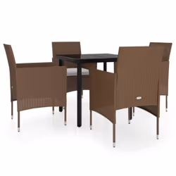 vidaXL Set da Pranzo da Giardino 5 pz con Cuscini Marrone e Nero - Vista aggiuntiva 2