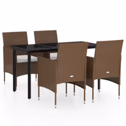 vidaXL Set da Pranzo da Giardino 5 pz con Cuscini Marrone e Nero - Vista aggiuntiva 2