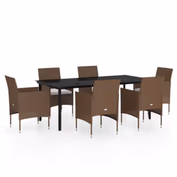 vidaXL Set da Pranzo da Giardino 7 pz con Cuscini Marrone e Nero - Vista aggiuntiva 2