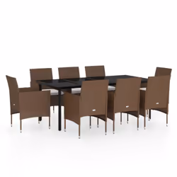 vidaXL Set da Pranzo per Giardino 9 pz con Cuscini Marrone e Nero - Vista aggiuntiva 2