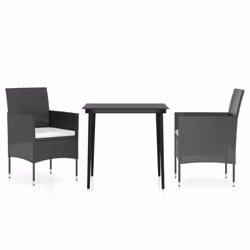 vidaXL Set da Pranzo da Giardino 3 pz con Cuscini Nero - Vista aggiuntiva 2