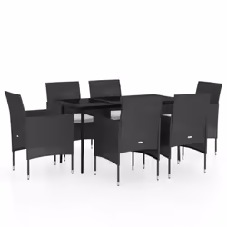 vidaXL Set da Pranzo da Giardino 7 pz con Cuscini Nero - Vista aggiuntiva 2