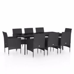 vidaXL Set da Pranzo da Giardino 9 pz con Cuscini Nero - Vista aggiuntiva 2