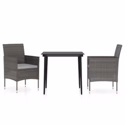 vidaXL Set da Pranzo da Giardino 3 pz con Cuscini Grigio e Nero - Vista aggiuntiva 2