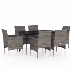 vidaXL Set da Pranzo da Giardino 7 pz con Cuscini Grigio e Nero - Vista aggiuntiva 2