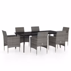 vidaXL Set da Pranzo da Giardino 7 pz con Cuscini Grigio e Nero - Vista aggiuntiva 2