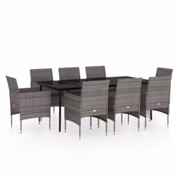 vidaXL Set da Pranzo per Giardino 9 pz con Cuscini Grigio e Nero - Vista aggiuntiva 2