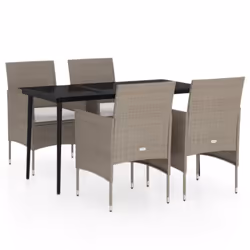 vidaXL Set da Pranzo da Giardino 5 pz con Cuscini Beige e Nero - Vista aggiuntiva 2
