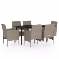 vidaXL Set da Pranzo da Giardino 7 pz con Cuscini Beige e Nero - Vista aggiuntiva 2