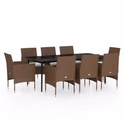 vidaXL Set da Pranzo da Giardino con Cuscini 9 pz Marrone e Nero - Vista aggiuntiva 2