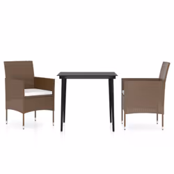 vidaXL Set da Pranzo da Giardino 3 pz con Cuscini Marrone e Nero - Vista aggiuntiva 2