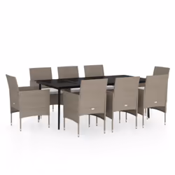 vidaXL Set da Pranzo da Giardino con Cuscini 9 pz in Beige e Nero - Vista aggiuntiva 2