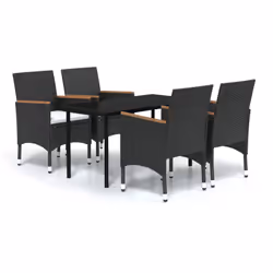 vidaXL Set da Pranzo da Giardino 5 pz con Cuscini Nero - Vista aggiuntiva 2
